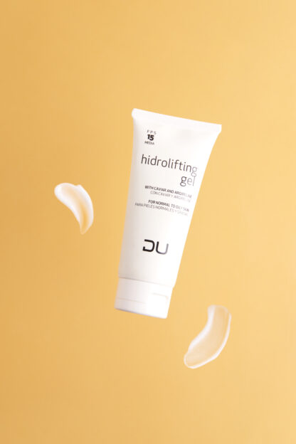 Hidrolifting Gel DU Cosmetics en tubo de 100 ml, gel antiage reafirmante con caviar y Argireline.