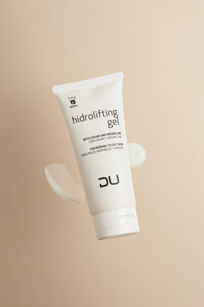 Hidrolifting Gel DU Cosmetics en tubo de 100 ml, gel antiage reafirmante con caviar y Argireline.