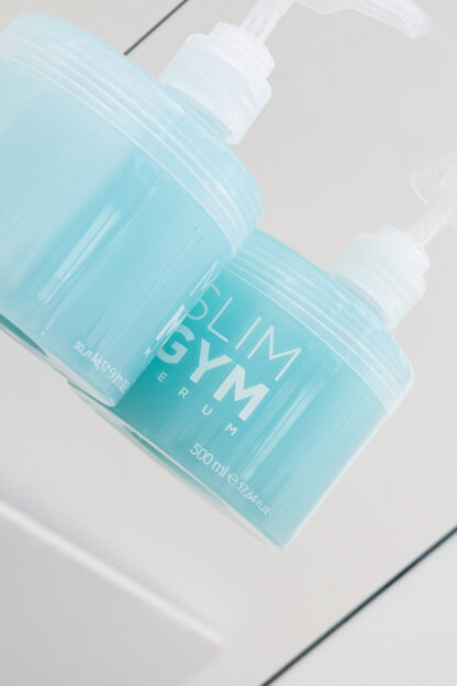 Slim Gym DU Cosmetics en tarro de 500 ml, gel corporal remodelador con efecto aeróbico y activos reductores.