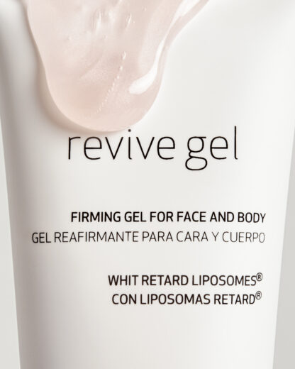 Revive Gel DU Cosmetics en tubo de 200 ml, gel reafirmante liposomado con colágeno vegetal y ácido hialurónico.